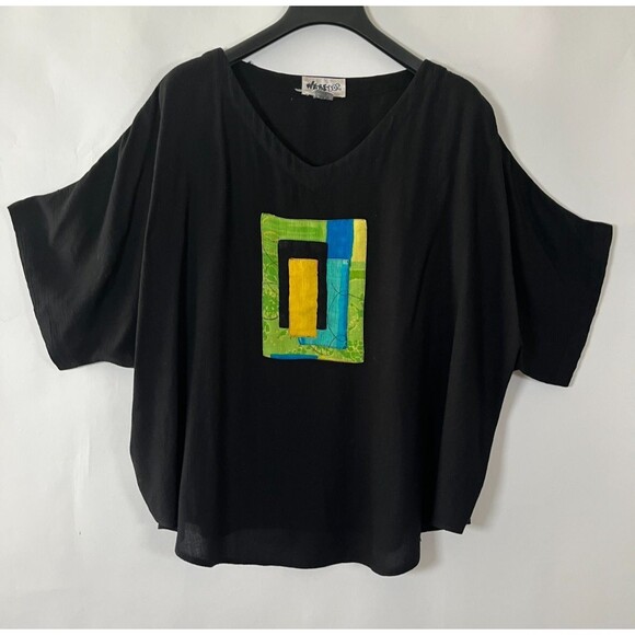 We‎ Be Bop Shirt Womens Size 1X Vintage Dolman Sleeve Patchwork Artsy Eclectic - Picture 1 of 7